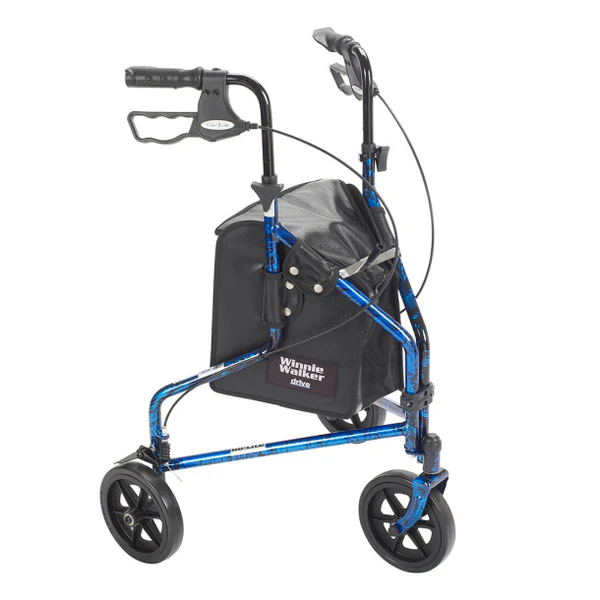 Drive Medical 3 Wheel Rollator Rolling Walker with Basket Tray and Pouch