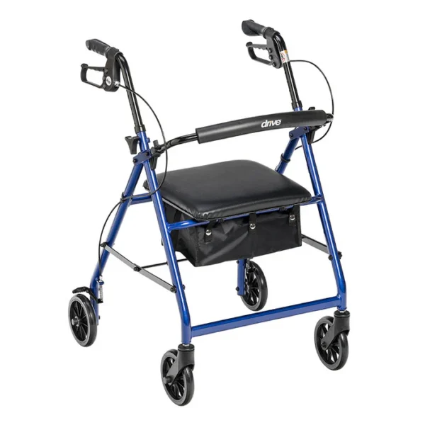 Drive Medical Walker Rollator with 6" Wheels, Fold Up Removable Back Support and Padded Seat