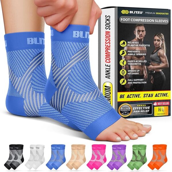 Compression Socks for Plantar Fasciitis, Achilles Tendonitis & Heel Pain Relief with Ankle and Arch Support Blue Compression Socks for Plantar Fasciitis, Achilles Tendonitis & Heel Pain Relief with Ankle and Arch Support Blue