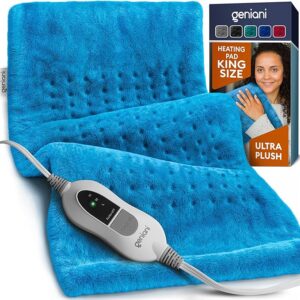 GENIANI Heating Pad XL Electric Throw for Back Pain & Menstrual Pain Relief, Cramps Relief, Moist Heat Pad for Neck and Shoulder, Auto Shut Off, Machine Washable, 12''×24'' (Aqua Blue) GENIANI Heating Pad Electric Throw for Back Pain, Menstrual Pain & Cramps Relief, Moist Heat Therapy for Neck and Shoulder, Auto Shut Off, Machine Washable