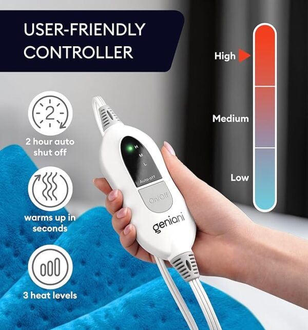 GENIANI Heating Pad Electric Throw for Back Pain, Menstrual Pain & Cramps Relief, Moist Heat Therapy for Neck and Shoulder, Auto Shut Off, Machine Washable 4