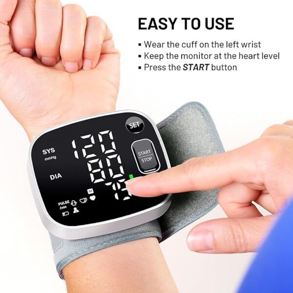Oklar Rechargeable Wrist Digital Blood Pressure Monitors for Home Use, BP Machine Cuff with LED Backlit Display, Voice Broadcast, 240 Memory Storage for 2 Users, with Carrying Case