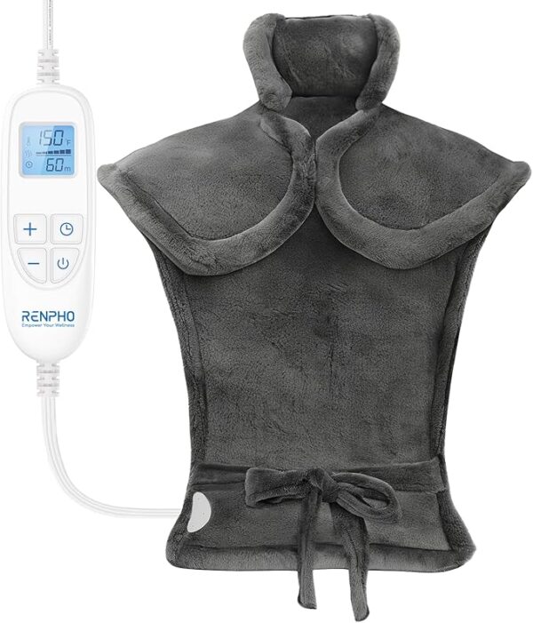 RENPHO Electric Heating Pad for Back, Heat Pad for Neck and Shoulders, Birthday and Christmas Gifts, FSA Eligible Items, ETL Certified A-Gray